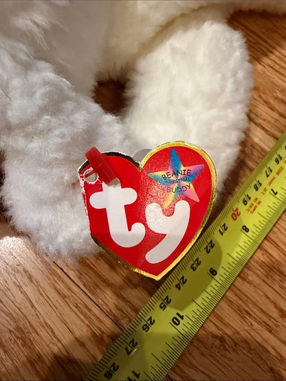 Ty Beanie Baby Buddie Fleece White Lamb Plush with Heart Tag